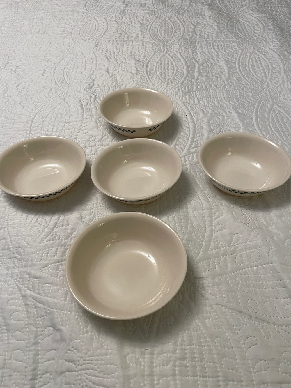 CORELLE Set of 5 Farm Fresh HOMEMADE Cereal Bowls Cream Color with Green Checks